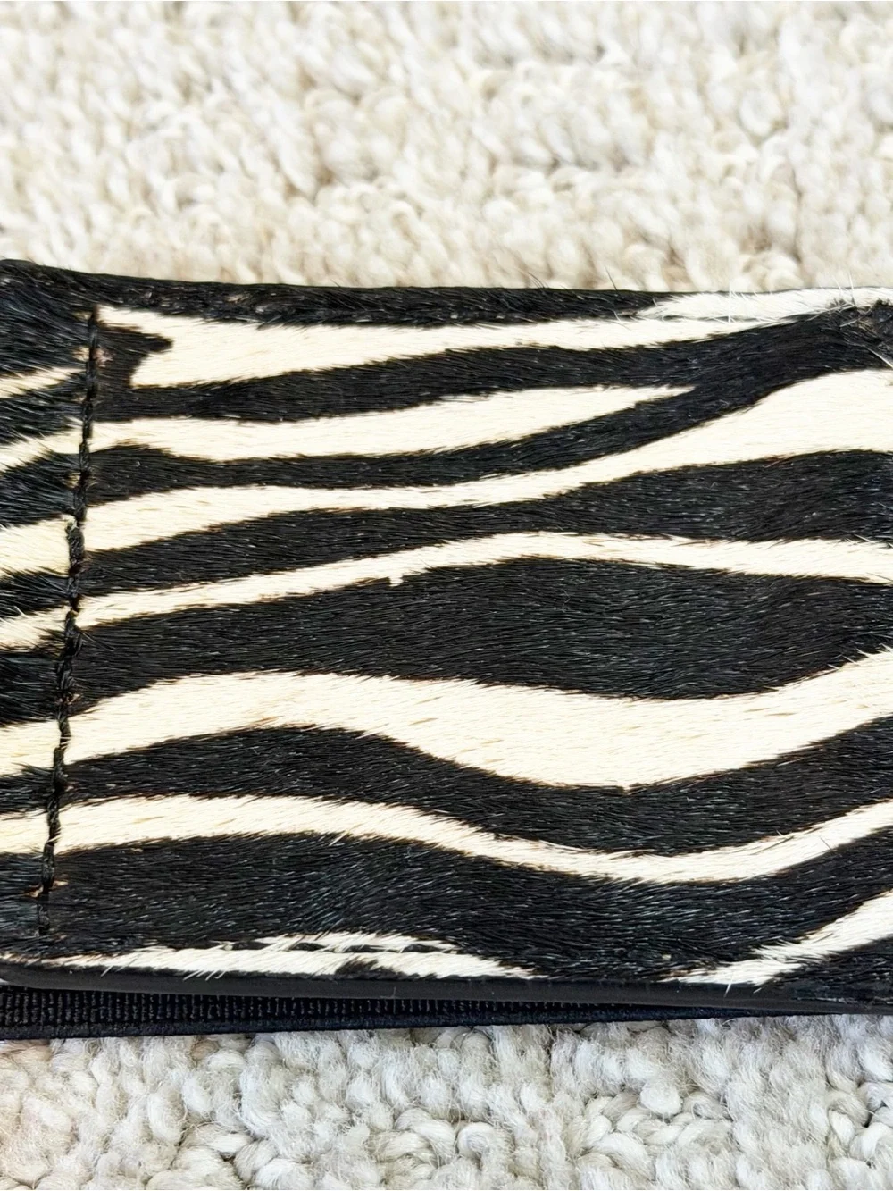 Zebra Print Calf Hair Leather Wide Stretch Statement Belt Size L Silver Buckle
